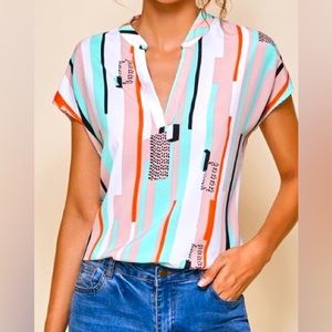 SHEIN Unity Notch Neck Batwing Sleeve Striped Top size M